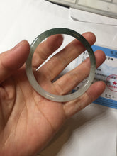 Load image into Gallery viewer, 55.3mm Certified type A 100% Natural icy watery dark green white half mountain half water two-tone(半山半水) slim round cut Jadeite bangle BG218-8579