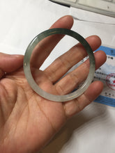 Load image into Gallery viewer, 55.3mm Certified type A 100% Natural icy watery dark green white half mountain half water two-tone(半山半水) slim round cut Jadeite bangle BG218-8579