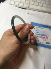 Load image into Gallery viewer, 55.3mm Certified type A 100% Natural icy watery dark green white half mountain half water two-tone(半山半水) slim round cut Jadeite bangle BG218-8579