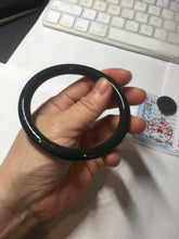 Load image into Gallery viewer, 60.5mm 100% Natural dark green/black meteorite Stellar Night sky slim round cut nephrite bangle HT117-0757