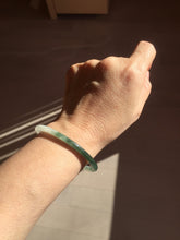 Load image into Gallery viewer, 55.3mm Certified type A 100% Natural icy watery dark green white half mountain half water two-tone(半山半水) slim round cut Jadeite bangle BG218-8579