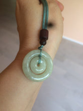 Load image into Gallery viewer, 27.9mm Type A 100% Natural light green Jadeite Jade concentric circle safety Guardian ring Pendant (子母扣,同心环) S71