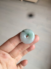 Load image into Gallery viewer, 25.4/6.2mm 100% Natural icy watery green/white with green floating flowers jadeite Jade Safety Guardian Button(donut) Pendant/worry stone BF46