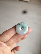Load image into Gallery viewer, 25.4/6.2mm 100% Natural icy watery green/white with green floating flowers jadeite Jade Safety Guardian Button(donut) Pendant/worry stone BF46