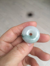 Load image into Gallery viewer, 25.4/6.2mm 100% Natural icy watery green/white with green floating flowers jadeite Jade Safety Guardian Button(donut) Pendant/worry stone BF46