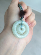 Load image into Gallery viewer, 27.9mm Type A 100% Natural light green Jadeite Jade concentric circle safety Guardian ring Pendant (子母扣,同心环) S71