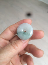 Load image into Gallery viewer, 25.4/6.2mm 100% Natural icy watery green/white with green floating flowers jadeite Jade Safety Guardian Button(donut) Pendant/worry stone BF46