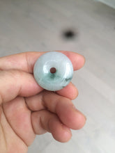 Load image into Gallery viewer, 25.4/6.2mm 100% Natural icy watery green/white with green floating flowers jadeite Jade Safety Guardian Button(donut) Pendant/worry stone BF46