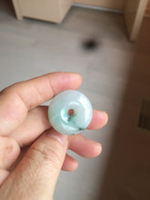 Load image into Gallery viewer, 25.4/6.2mm 100% Natural icy watery green/white with green floating flowers jadeite Jade Safety Guardian Button(donut) Pendant/worry stone BF46