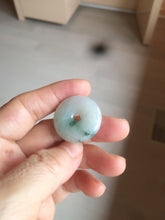 Load image into Gallery viewer, 25.4/6.2mm 100% Natural icy watery green/white with green floating flowers jadeite Jade Safety Guardian Button(donut) Pendant/worry stone BF46