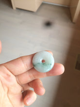 Load image into Gallery viewer, 25.4/6.2mm 100% Natural icy watery green/white with green floating flowers jadeite Jade Safety Guardian Button(donut) Pendant/worry stone BF46