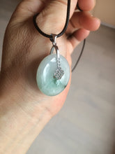 Load image into Gallery viewer, 25.4/6.2mm 100% Natural icy watery green/white with green floating flowers jadeite Jade Safety Guardian Button(donut) Pendant/worry stone BF46