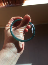 Load image into Gallery viewer, 56.2mm Certified Type A 100% Natural icy watery dark green/blue/gray Guatemala slim round cut Jadeite bangle PD54-5521