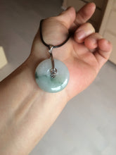 Load image into Gallery viewer, 25.4/6.2mm 100% Natural icy watery green/white with green floating flowers jadeite Jade Safety Guardian Button(donut) Pendant/worry stone BF46