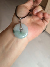 Load image into Gallery viewer, 25.4/6.2mm 100% Natural icy watery green/white with green floating flowers jadeite Jade Safety Guardian Button(donut) Pendant/worry stone BF46