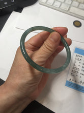 Load image into Gallery viewer, 56.5mm Certified Type A 100% Natural icy watery spring-water green/blue/gray Guatemala slim round cut Jadeite bangle PA105-5541