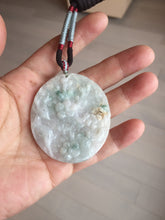 Load image into Gallery viewer, Type A 100% Natural light green/white carved plum blossoms and sika deer (Flowers all the way, 一路繁花)jadeite Jade Pendant AA26