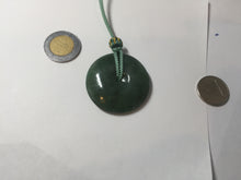 Load image into Gallery viewer, 34mm Type A 100% Natural oily dark green(老油青) Jadeite Jade Safety Guardian lenticular disc Button donuts pendant PA106