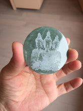 Load image into Gallery viewer, 52.5mm 100% natural blue/gray with fly snow Guatemala  jadeite jade Guanyin (观音) safe and sound pendant/worry stone/decor AA25
