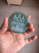 Load image into Gallery viewer, 52.5mm 100% natural blue/gray with fly snow Guatemala  jadeite jade Guanyin (观音) safe and sound pendant/worry stone/decor AA25