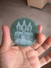 Load image into Gallery viewer, 52.5mm 100% natural blue/gray with fly snow Guatemala  jadeite jade Guanyin (观音) safe and sound pendant/worry stone/decor AA25
