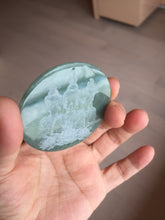 Load image into Gallery viewer, 52.5mm 100% natural blue/gray with fly snow Guatemala  jadeite jade Guanyin (观音) safe and sound pendant/worry stone/decor AA25