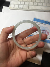 Load image into Gallery viewer, 58.5mm Certified Type A 100% Natural icy watery white/light green flat slim Jadeite Jade bangle BG223-8575