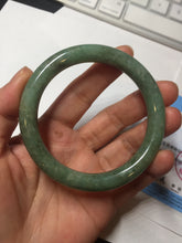 Load image into Gallery viewer, 55.5mm Certified Type A 100% Natural dark green/gray round cut Jadeite Jade bangle D155-5370