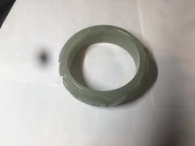Load image into Gallery viewer, 60.8mm 100% natural dark green/gray  carved fish and lotus(年年有余) Quartzite (Shetaicui jade) bangle SY61