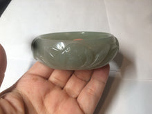 Load image into Gallery viewer, 60.8mm 100% natural dark green/gray  carved fish and lotus(年年有余) Quartzite (Shetaicui jade) bangle SY61
