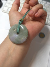Load image into Gallery viewer, 37mm Type A 100% Natural light green purple Jadeite Jade Safety Guardian Button donuts pendant PA108