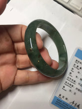 Load image into Gallery viewer, 55.5mm Certified Type A 100% Natural oily dark green(老油青)/gray Jadeite bangle BG225-3214