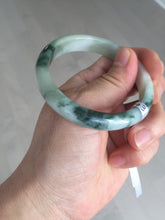 Load image into Gallery viewer, 53.6mm certified natural 100% natural Type A light green/white with green floating flowers jadeite jade bangle BP1-5003
