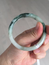 Load image into Gallery viewer, 53.6mm certified natural 100% natural Type A light green/white with green floating flowers jadeite jade bangle BP1-5003