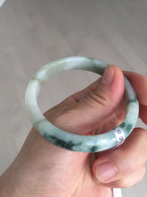 Load image into Gallery viewer, 53.6mm certified natural 100% natural Type A light green/white with green floating flowers jadeite jade bangle BP1-5003