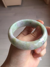 Load image into Gallery viewer, 56.5mm certificated Type A 100% Natural sunny green/purple/yellow  Monet’s Water Lilies Jade bangle E62-1029