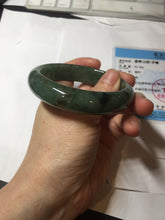 Load image into Gallery viewer, 57.5mm Certified Type A 100% Natural oily dark green(老油青)/gray Jadeite bangle BG226-3213