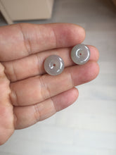 Load image into Gallery viewer, 12.8mm 100% Natural icy watery fine texture light green purple safe and sound donut button jadeite Jade dangling earring PB176