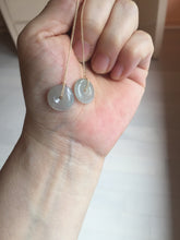 Load image into Gallery viewer, 12.8mm 100% Natural icy watery fine texture light green purple safe and sound donut button jadeite Jade dangling earring PB176