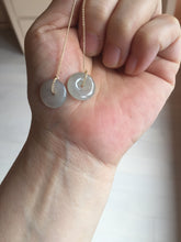 Load image into Gallery viewer, 12.8mm 100% Natural icy watery fine texture light green purple safe and sound donut button jadeite Jade dangling earring PB176