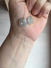 Load image into Gallery viewer, 12.8mm 100% Natural icy watery fine texture light green purple safe and sound donut button jadeite Jade dangling earring PB176