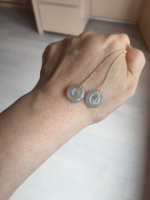 Load image into Gallery viewer, 12.8mm 100% Natural icy watery fine texture light green purple safe and sound donut button jadeite Jade dangling earring PB176