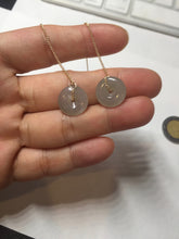 Load image into Gallery viewer, 12.8mm 100% Natural icy watery fine texture light green purple safe and sound donut button jadeite Jade dangling earring PB176