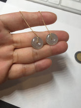 Load image into Gallery viewer, 12.8mm 100% Natural icy watery fine texture light green purple safe and sound donut button jadeite Jade dangling earring PB176