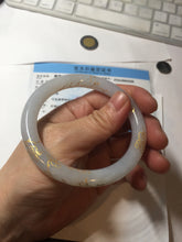 Load image into Gallery viewer, 56.5mm 100% Natural type A light green white carved and golden-painted Jadeite Jade bangle PA112-4326