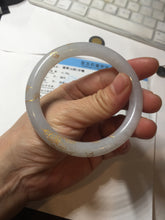 Load image into Gallery viewer, 56.5mm 100% Natural type A light green white carved and golden-painted Jadeite Jade bangle PA112-4326