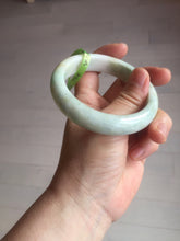 Load image into Gallery viewer, 58mm certificated Type A 100% Natural sunny green/white Jadeite Jade bangle E48-7904