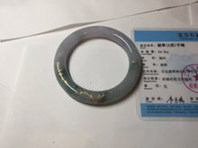 Load image into Gallery viewer, 55.8mm 100% Natural type A dark green purple carved and golden-painted chubby round cut Jadeite Jade bangle PA113-0385