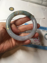 Load image into Gallery viewer, 55.8mm 100% Natural type A dark green purple carved and golden-painted chubby round cut Jadeite Jade bangle PA113-0385