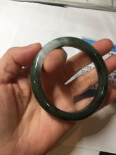 Load image into Gallery viewer, 57.5mm Certified Type A 100% Natural oily dark green(老油青)/gray Jadeite bangle BG228-0397